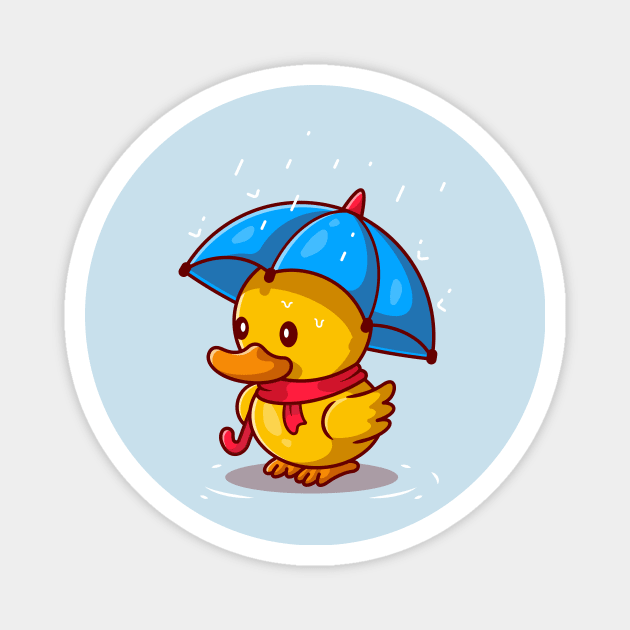 Cute Duck With Umbrella In the Rain Cartoon Magnet by Catalyst Labs